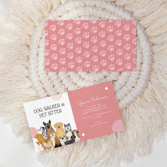 Cartão De Visita Cachorro-Cachorro Pet Sitter Rosa (Criador carregado)