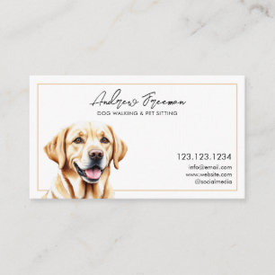 Cartão De Visita Cachorro Dourado de Aquarela Labrador Andando