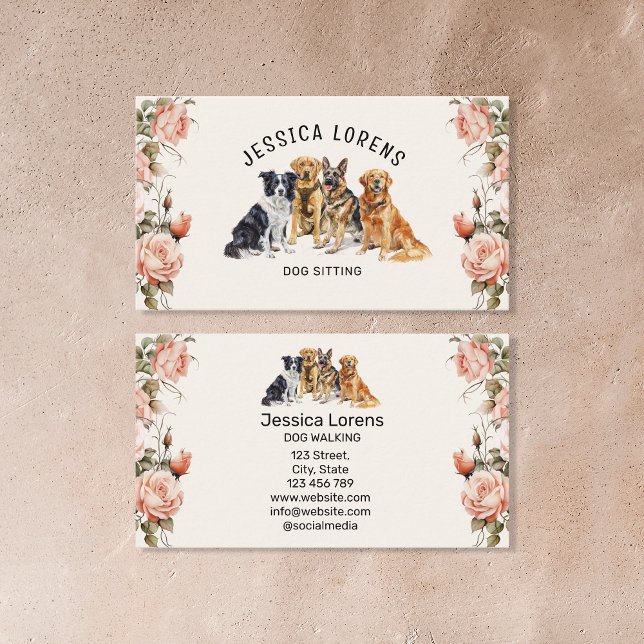 Cartão De Visita Cachorro Floral, Pet Groomer, Veterinário (Criador carregado)