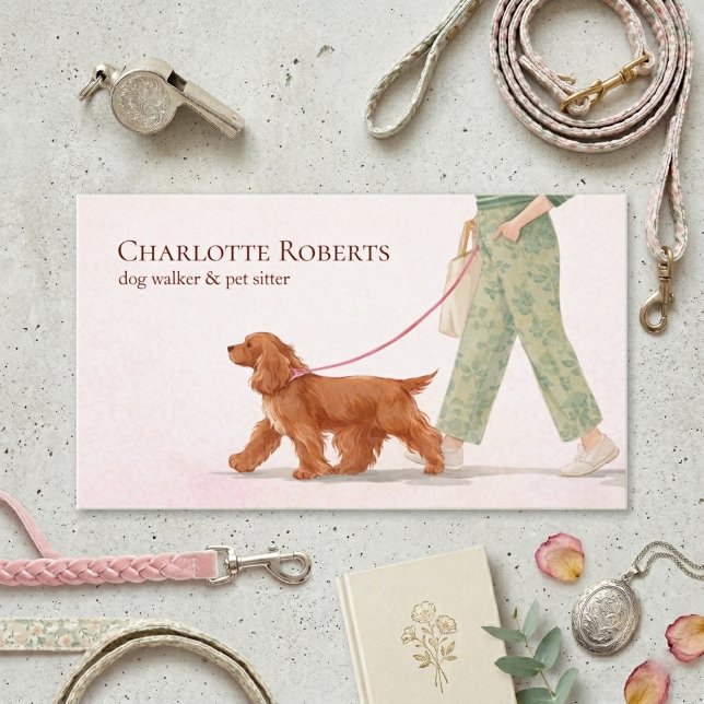 Cartão de Visita Cachorro Fofo Cocker Spaniel Rosa (Criador carregado)