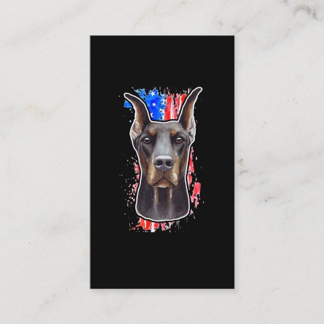 Cartão De Visita Cachorro Patriótico EUA Flag Doberman (Frente)