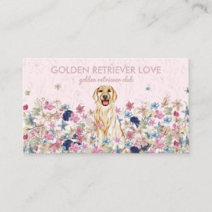 Cartão De Visita Cachorro Retriever Dourado Floral Editável