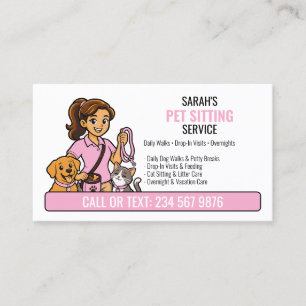 Cartão De Visita Cachorro Rosa Gato Desenho Menina QR Babá de Pet