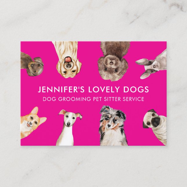 Cartão De Visita Cachorro Rosa Pequeno Tamanho Cachorro Pet Sitter (Frente)