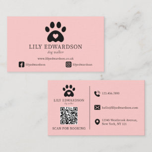 Cartão De Visita Cachorro Rosa Walker Pet Sitting Impressão de Pata