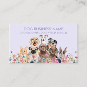 Cartão De Visita Cachorro Serviço de Pet Floral Roxo