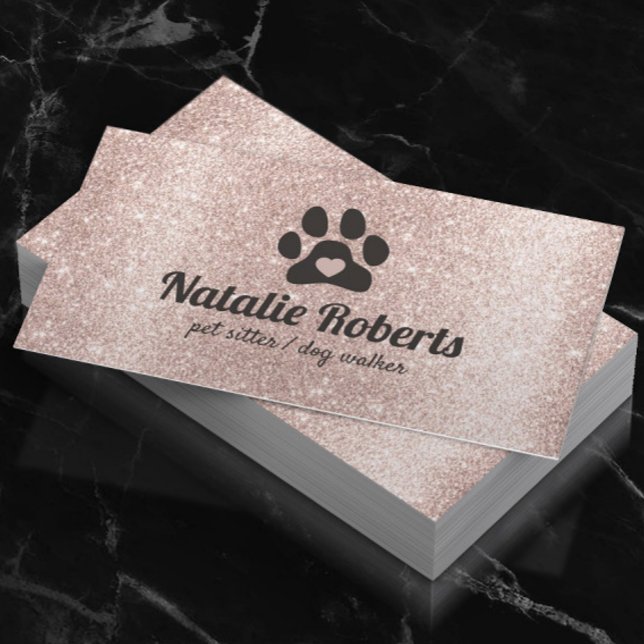 Cartão De Visita Cachorro Walker Pet Sitter Paw Rosa Dourado (Criador carregado)