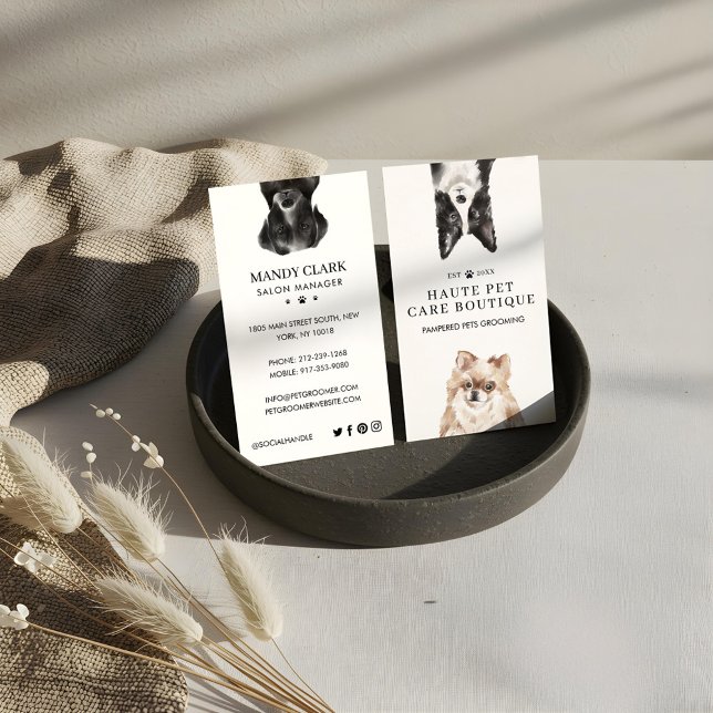 Cartão De Visita Cachorros Aquarelas de Pet Care Grooming & Salon (Peeking Watercolor Dogs Pet Care Grooming & Salon Business Card)