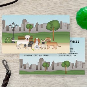 Cartão De Visita Cachorros de Desenho Animado Fofos Em Um Parque -