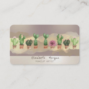 Cartão De Visita Cacto com Pincelada de Aquarela Moderna