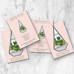 Cartão De Visita Cacto terário aquoso florista cor-de-rosa