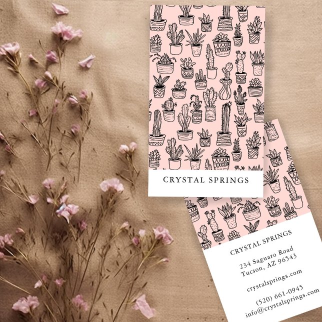 Cartão De Visita Cactus Succulents Botânica Doodle Cute (Cactus Succulents Botanical Plants Doodle Cute Business Card
Blush Pink )