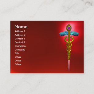 Cartão De Visita CADUCEU, RUBI VERMELHO  dourado vibrante ametista