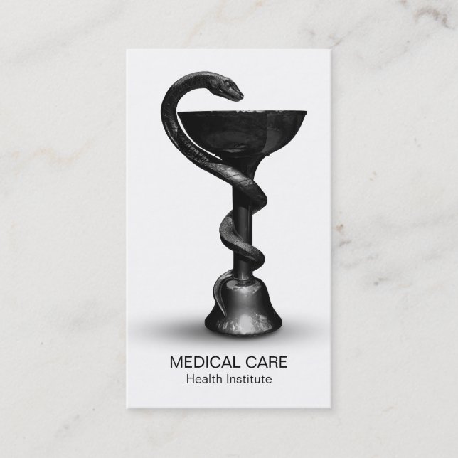 Cartão De Visita Caduco Branco Preto da Hygieia Cobra Bowl Médica (Frente)