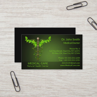 Cartão De Visita Caduco Médico Holístico Alternativo Folha Verde