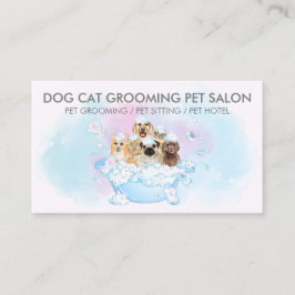 Cartão De Visita Cães Azuis Rosa Espelhos Cães Spa Groomer