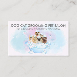 Cartão De Visita Cães Azuis Rosa Espelhos Cães Spa Groomer