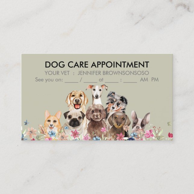 Cartão De Visita Cães Boho Chic Agendamentos Bege Bonito (Frente)