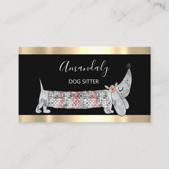 Cartão De Visita Cães Cães Pet Fashique Boutique Basset Cinza Silve (Frente)