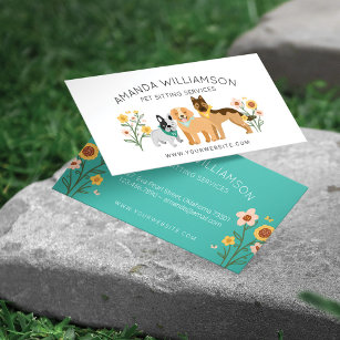 Cartão De Visita Cães Florais Adoráveis Serviços de Cuidados com An