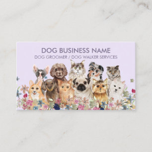 Cartão De Visita Cães Gatos Lilás Roxo