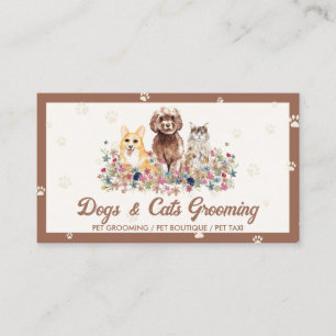 Cartão De Visita Cães Gatos Marca de Pata em Aquarela Marrom Babá d