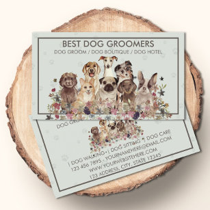 Cartão De Visita Cães-prego sentados flores retro veterinário