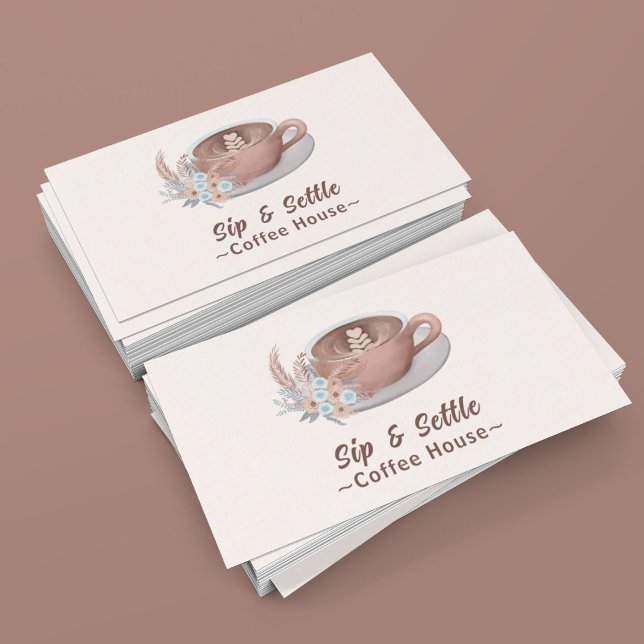 Cartão De Visita Café Boho Personalizado Com Flores (Criador carregado)