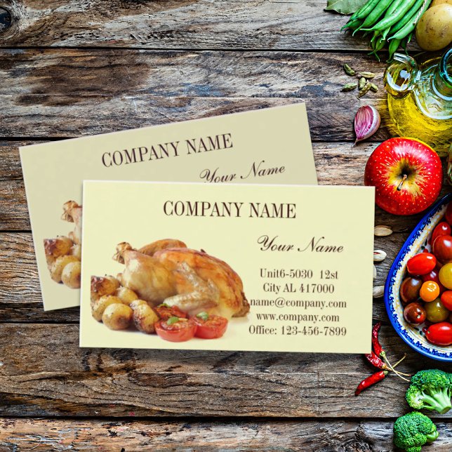Cartão De Visita Café comprado de galinha torrado (Roasted chicken deli shop diner catering business card)