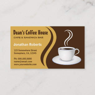 Cartão De Visita Café Compro da Casa de Café Brown e Beige Waves
