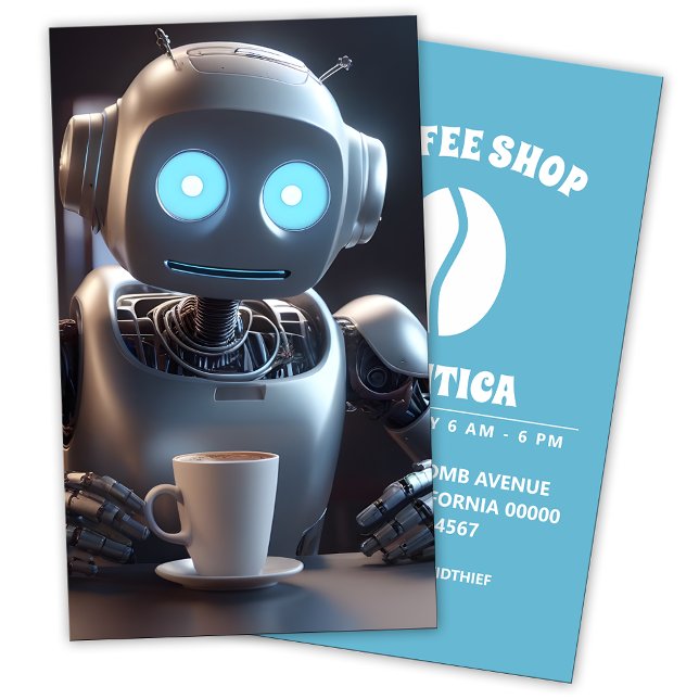Cartão De Visita café de bebendo robô (Criador carregado)