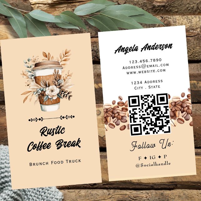 Cartão De Visita Café Latte QR Code e Site Tendências (Criador carregado)