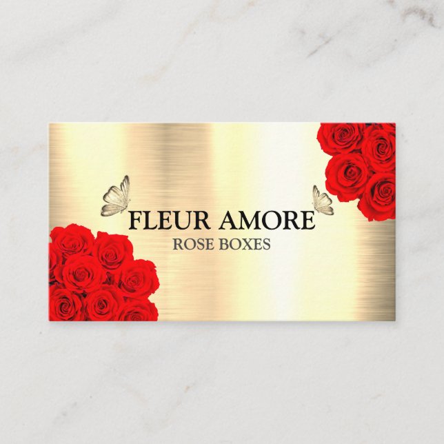 Cartão De Visita Caixa de Flores de Rosa de Presente (Frente)