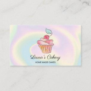 Cartão De Visita Cakes Sweets Home Bakery Girly Watercolor Cupcake