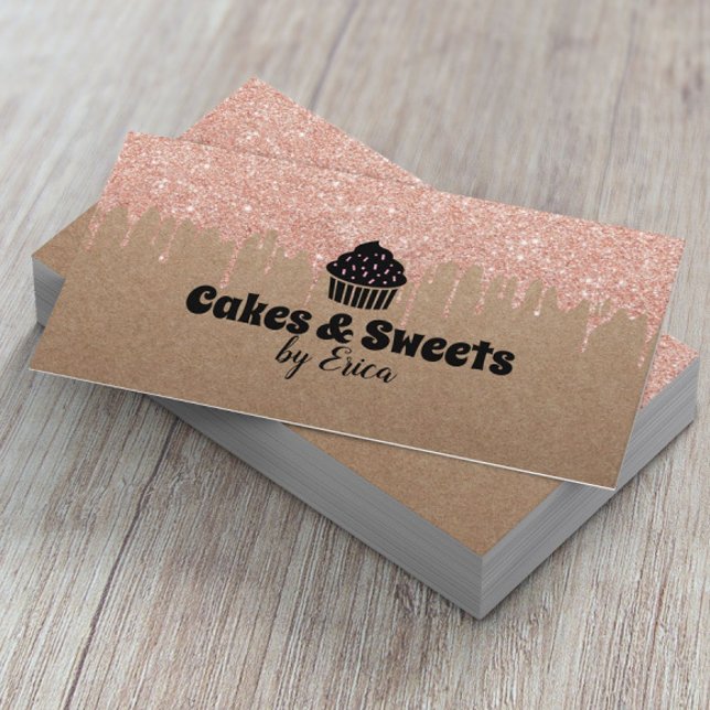 Cartão De Visita Cakes & Sweets Home Bakery Rustic Kraft, Cupcake H (Criador carregado)