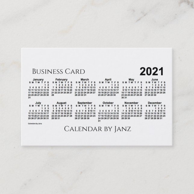 Cartão De Visita Calendário 2021 de Janz White Euro (Frente)