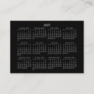 Cartão De Visita Calendário de Bolso de Início de Domingo 2027 PRET