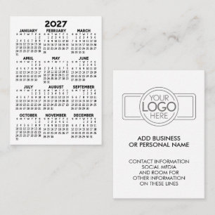 Cartão De Visita Calendário Mínimo Simples Mini 2027 com Logotipo