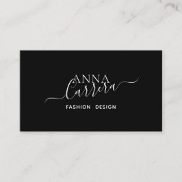 Cartão De Visita Caligrafia Branca Negra Mínima de Luxo