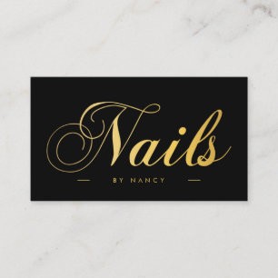 Cartão De Visita Caligrafia de Script do Artista de Unhas Preto e D