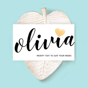 Cartão De Visita Caligrafia Dourada e bonita do coração