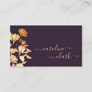 Cartão De Visita Caligrafia Elegante Signature Floral Plum Rosa