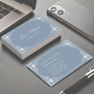 Cartão De Visita Caligrafia Elegante Vintage Azul Empoeirado