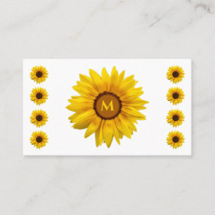 Cartão De Visita Caligrafia florista com monograma de girassol, cód