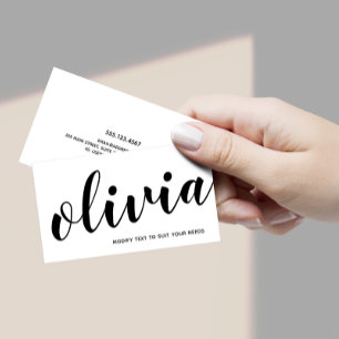 Cartão De Visita Caligrafia manuscrita branca a preto-e-preto