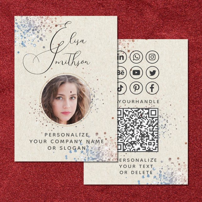 Cartão De Visita Caligrafia moderna Código QR de Mídia Social Adici (Criador carregado)