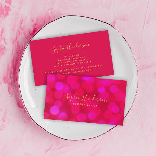 Cartão De Visita Caligrafia Moderna e Tendência Luzes Rosa Bokeh