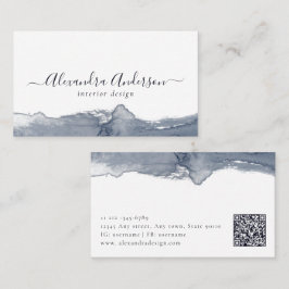Cartão De Visita Caligrafia por Aquarela da Cinza Moderna Código QR