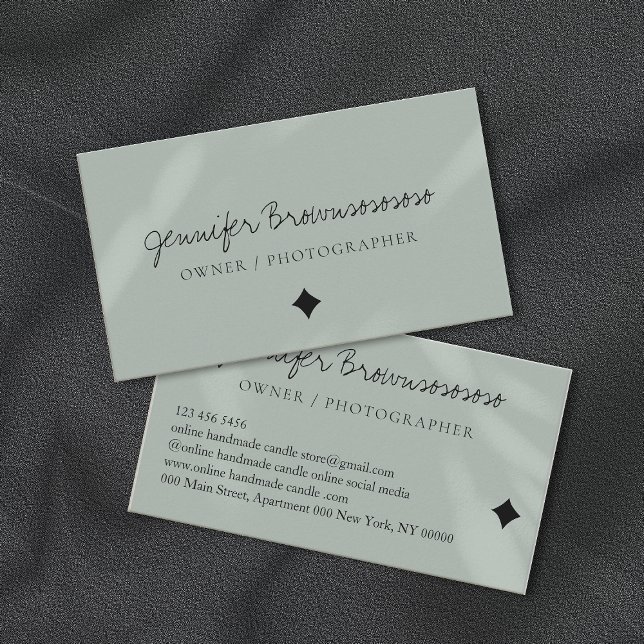 Cartão De Visita Caligrafia profissional minimalista Sage Green (Criador carregado)