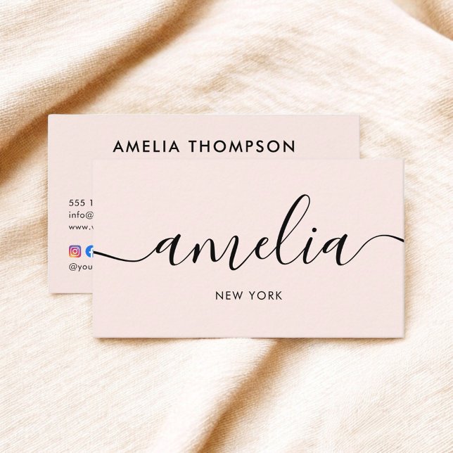 Cartão De Visita Caligrafia rosa pincelada Código QR Mídia social (Criador carregado)